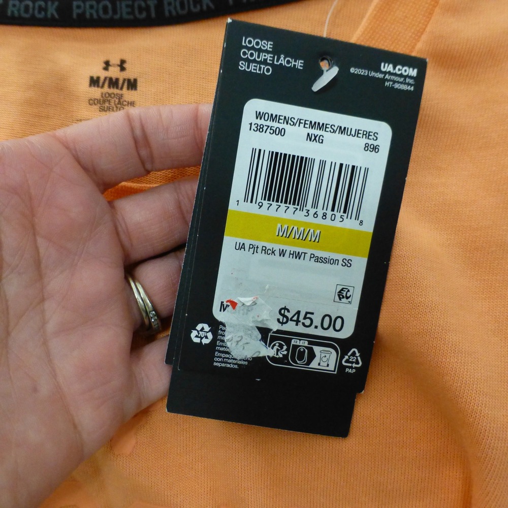 Under Armour Project Rock T Shirt Womens Medium Peach Loose Fit NWT Workout Gym - Picture 7 of 11